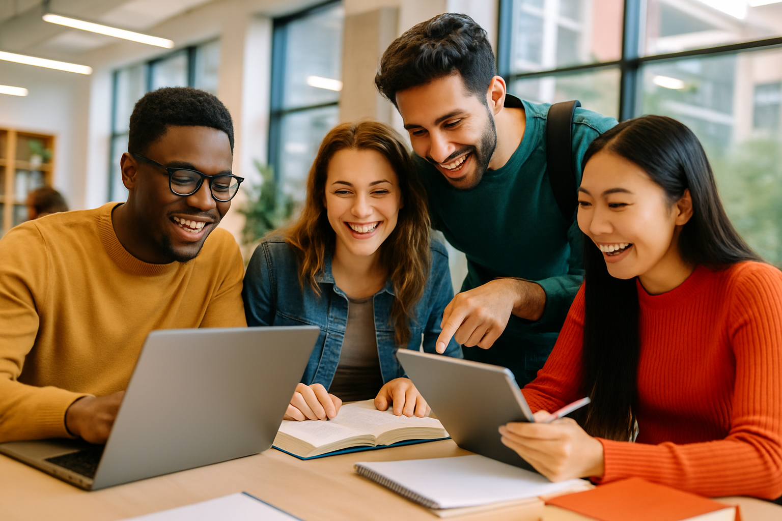 Estudantes felizes aprendendo